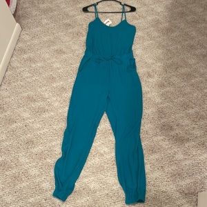 Dark turquoise, long pant jumpsuit